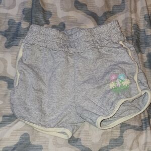 Gray Athletic Shorts with Floral Embroidery